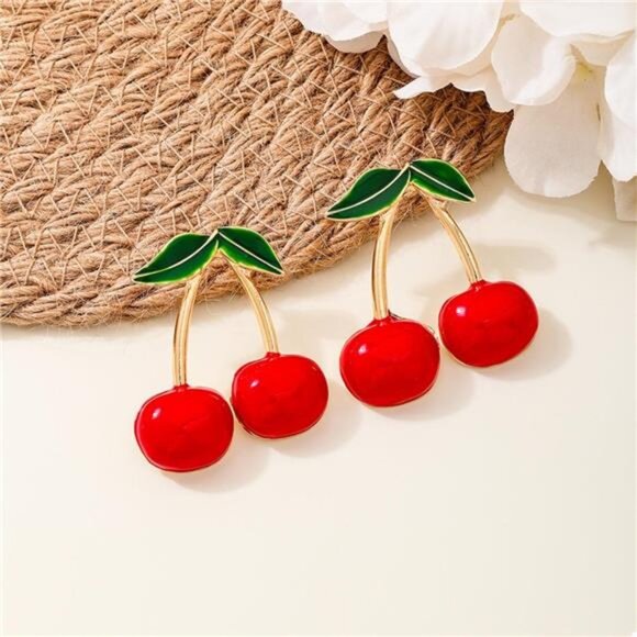 18K Gold-Plated Cherry Earrings - Picture 3 of 6